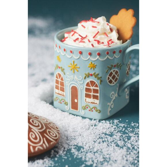 Anthropologie Ginger Stoneware Mug Light Blue New Lidded Gingerbread Cup NWT - Picture 2 of 3